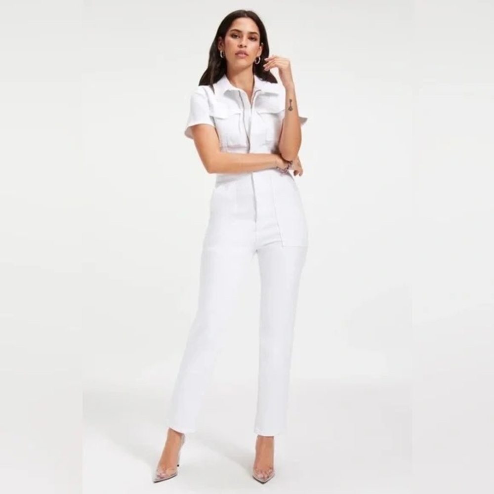 Good American New Womens Size 2 White Denim Fit For Success Jumpsuit